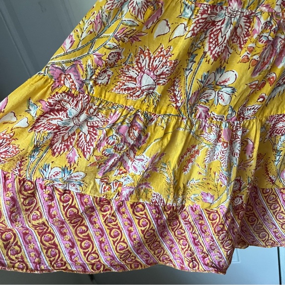 BE BINDAAS yellow red pink floral tiered sleeveless mini dress - Picture 4 of 7